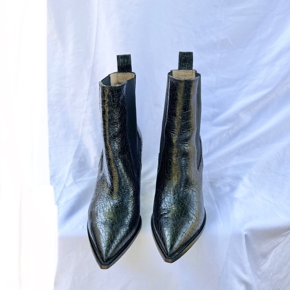 ALL SAINTS | RIA CROC EMBOSSED CHELSEA HEELED BOOT IN BLACK LEATHER SIZE 10 - Picture 3 of 9